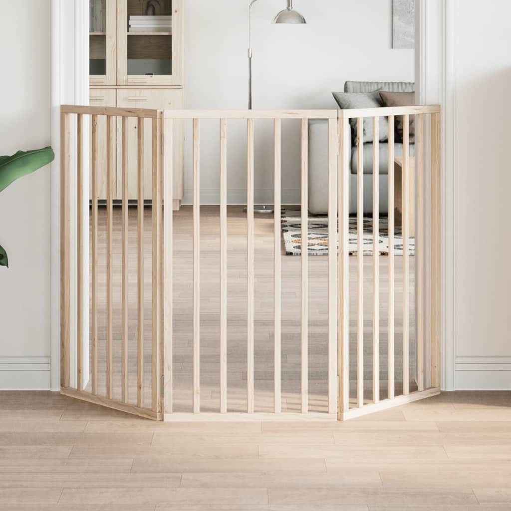 Barrera plegable para perros de madera de álamo, 3 paneles, 150 cm, independiente y portátil, ideal como barrera para interior y exterior, protección segura para cachorros y perros pequeños
