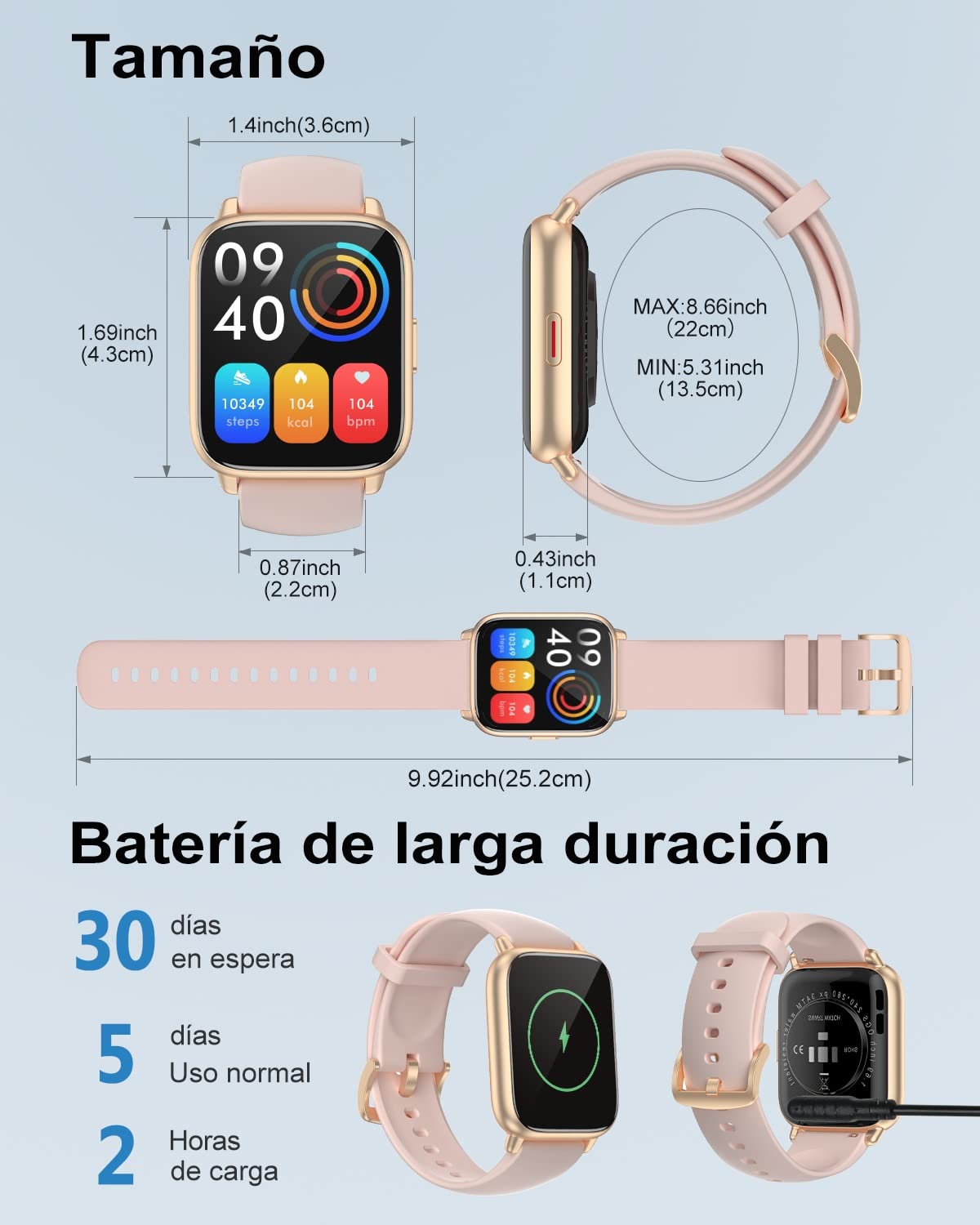 RUIMEN Smartwatch con Llamadas,Reloj Inteligente Haga Reciba Llamada y Asistente Voz, Smartwatch Mujer Hombre con Podómetro Oxígeno Sanguine Impermeable IP68 100+ Deportes Modos Pulsera de Actividad