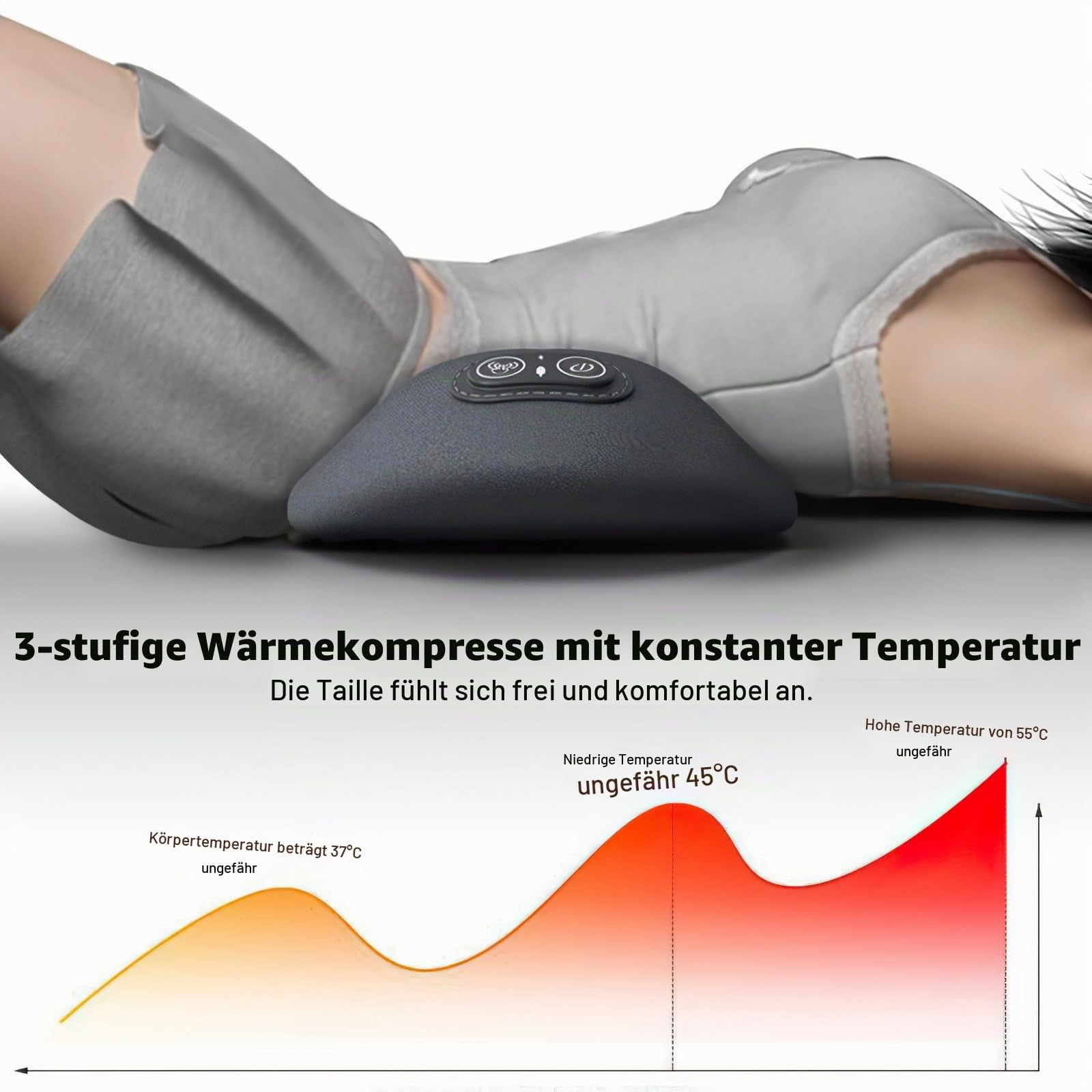 3-in-1 Lendenwirbelstützkissen mit Massage & Wärme, Memory Foam Lordosestütze für Bett & Bürostuhl - Vibrationsmassage, Wärmetherapie & Traktion - Orthopädisches Rückenkissen für Schlaf & Reise (B)