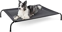 SIEMOUR 50x32 Cooling Elevated Dog Bed for Large Dogs - Raised Cot with Breathable Mesh, Non-Slip Feet, Indoor Outdoor Grey