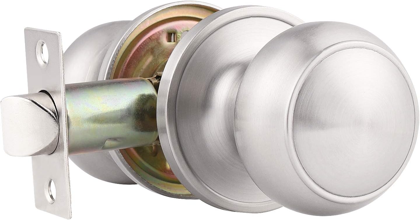 Probrico 1 Pack Round Passage Door Knob(NonLocking Knobs), Keyless Doorknobs Interior/Exterior