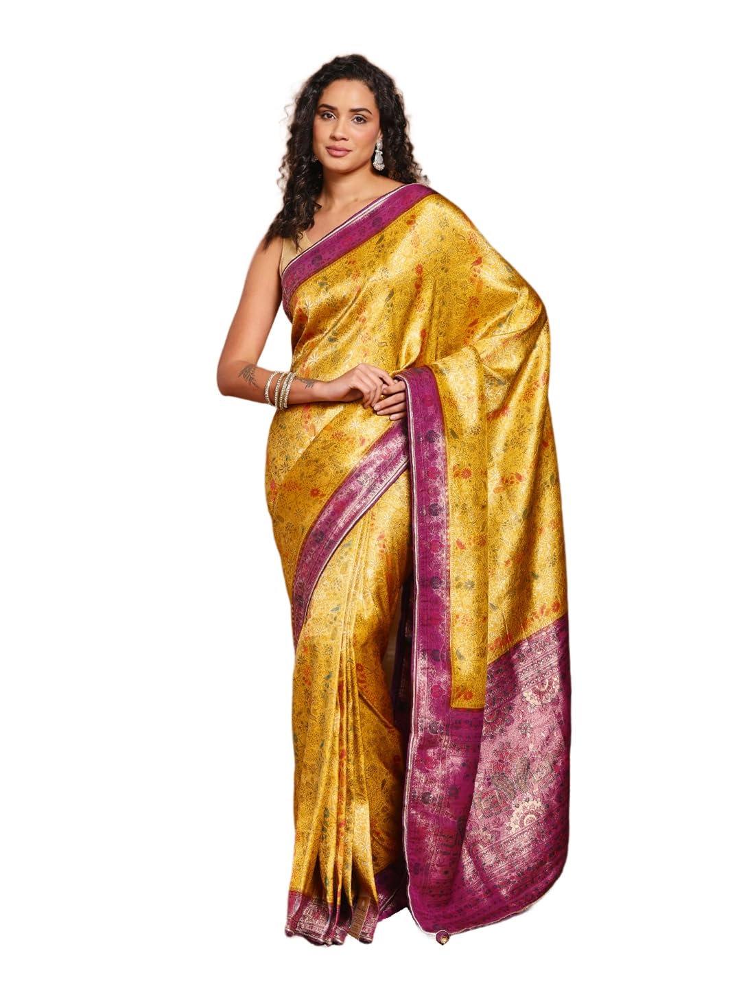 meena bazaar Art Silk Saree for Women with Blouse Piece | Designer Ethnic Saree | Wedding, Party & Festival | Traditional Indian Saree-MUSTARD-picture-50