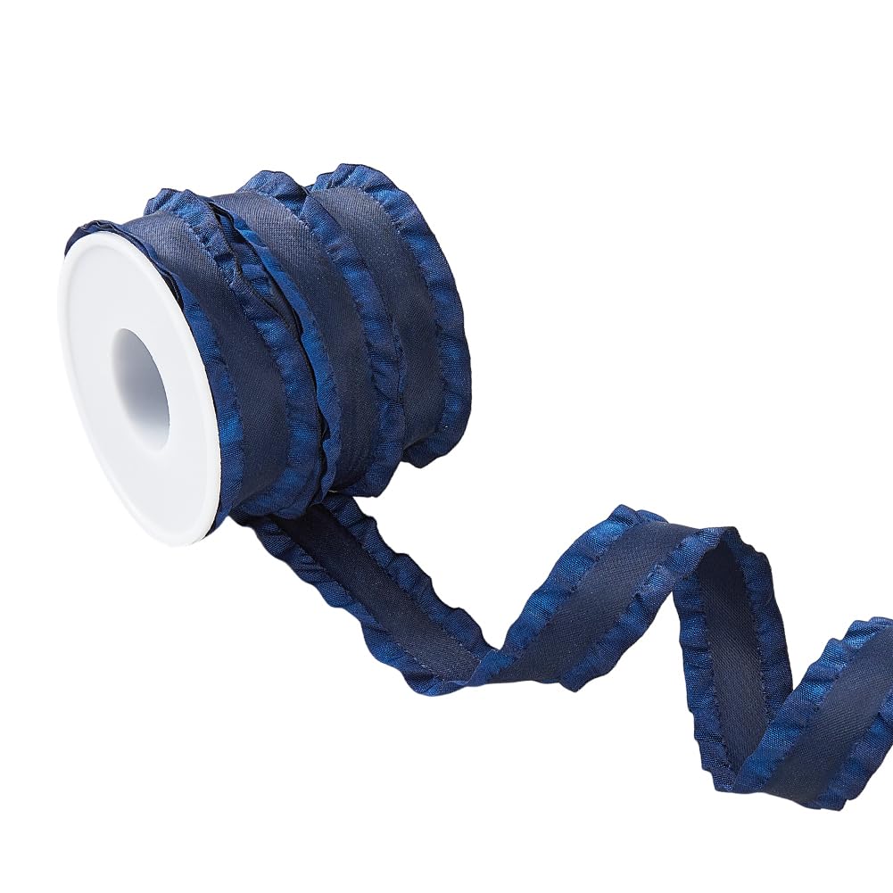 Hobbspring 10 Yards Double Ruffle Ribbon Trim Medium Blue 7/8 inch(22mm) Wide Ruffle Pleated Trim Polyester Ribbons Lace Ribbons Fabric for DIY Dress Headwear Decoration and Gift Wrapping