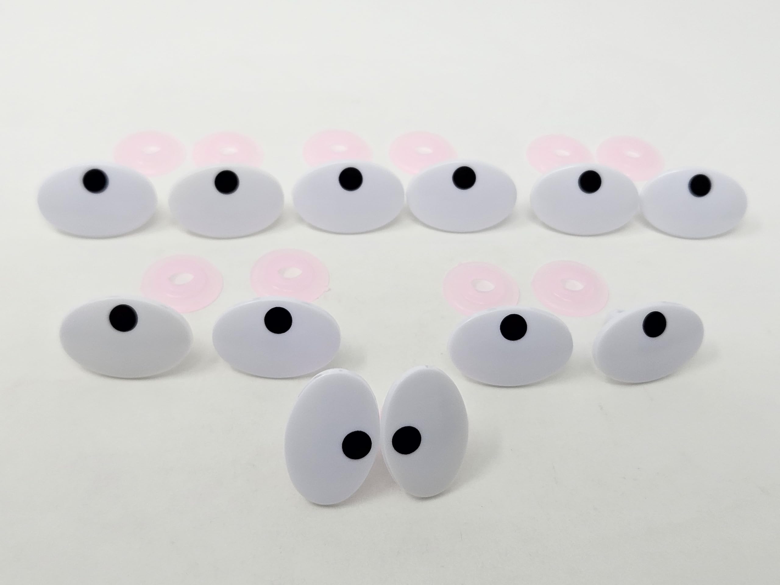 Pair of Zim's 25mm Oval Black and White Dot Comical Cartoon Plastic Safety Eyes for Craft Amigurumi Dolls, Toys or Puppets (Pack of 6)