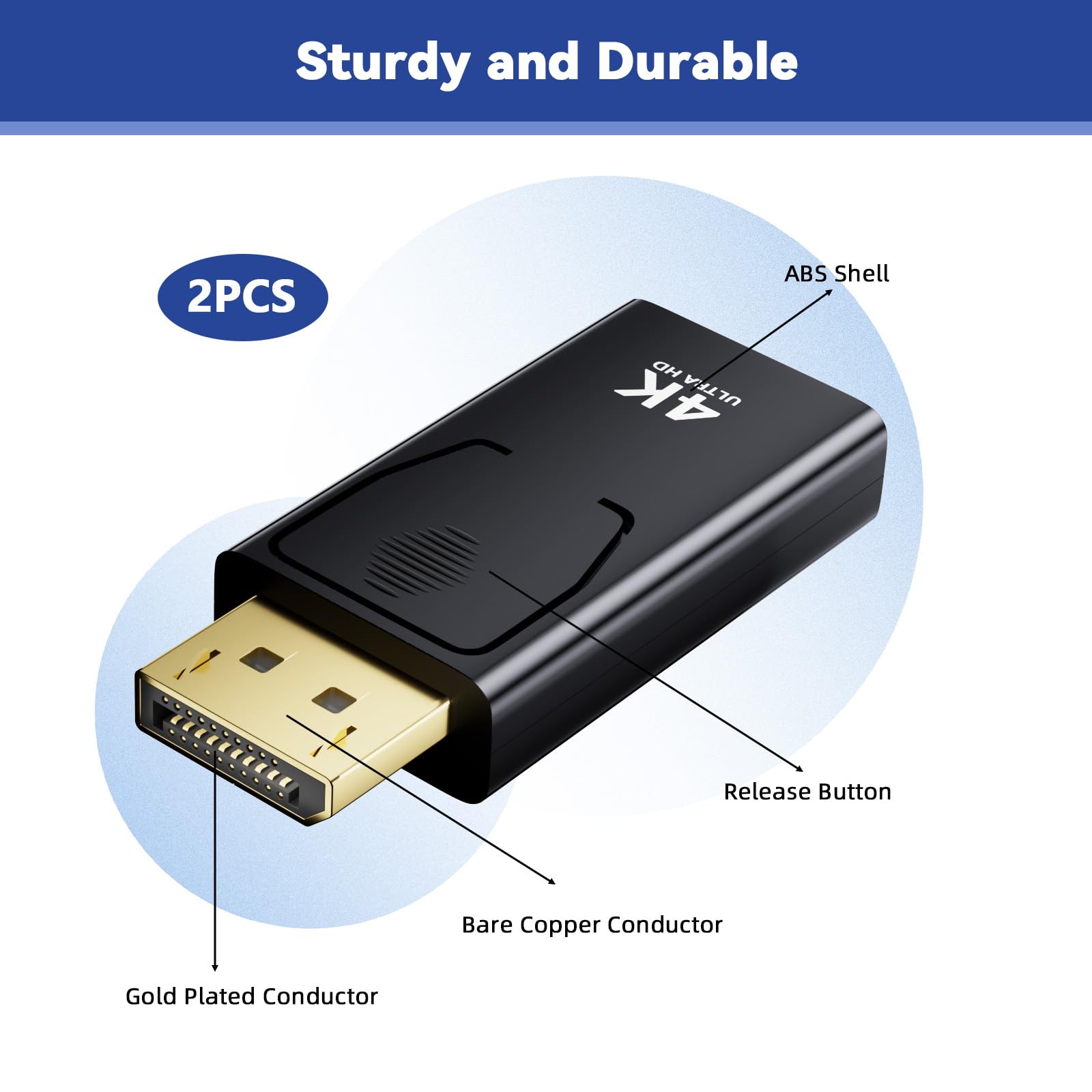 Adaptateur DisplayPort vers HDMI 2 Pièces, 4K@30Hz/2K@60Hz/1080P@120Hz Displayport vers HDMI Compatible avec Les Ordinateurs Portables, Projecteurs, Moniteurs, Téléviseurs, AMD, GPU
