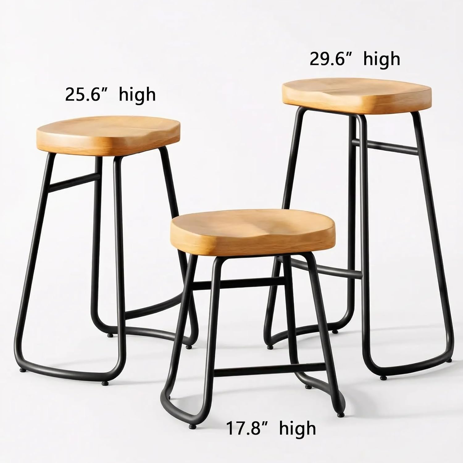 Solid Wood Bar Stools Set of 2, Counter Height Kitchen Island Chairs with Metal Frame, 350 lbs Capacity, Style G 25.6" Height for Home Bar & Dining Room
