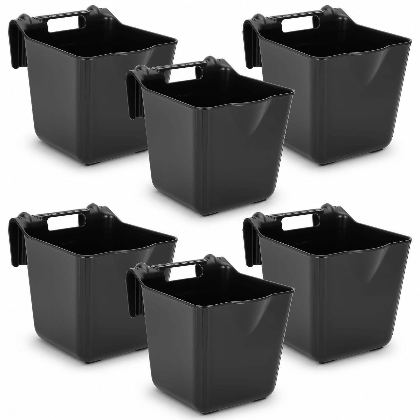 Secchio per mangime per cavalli da 15 litri, in plastica resistente, nero, confezione da 6, vasche multiuso per acqua e mangime per cavallo, pony, capra, uso stabile