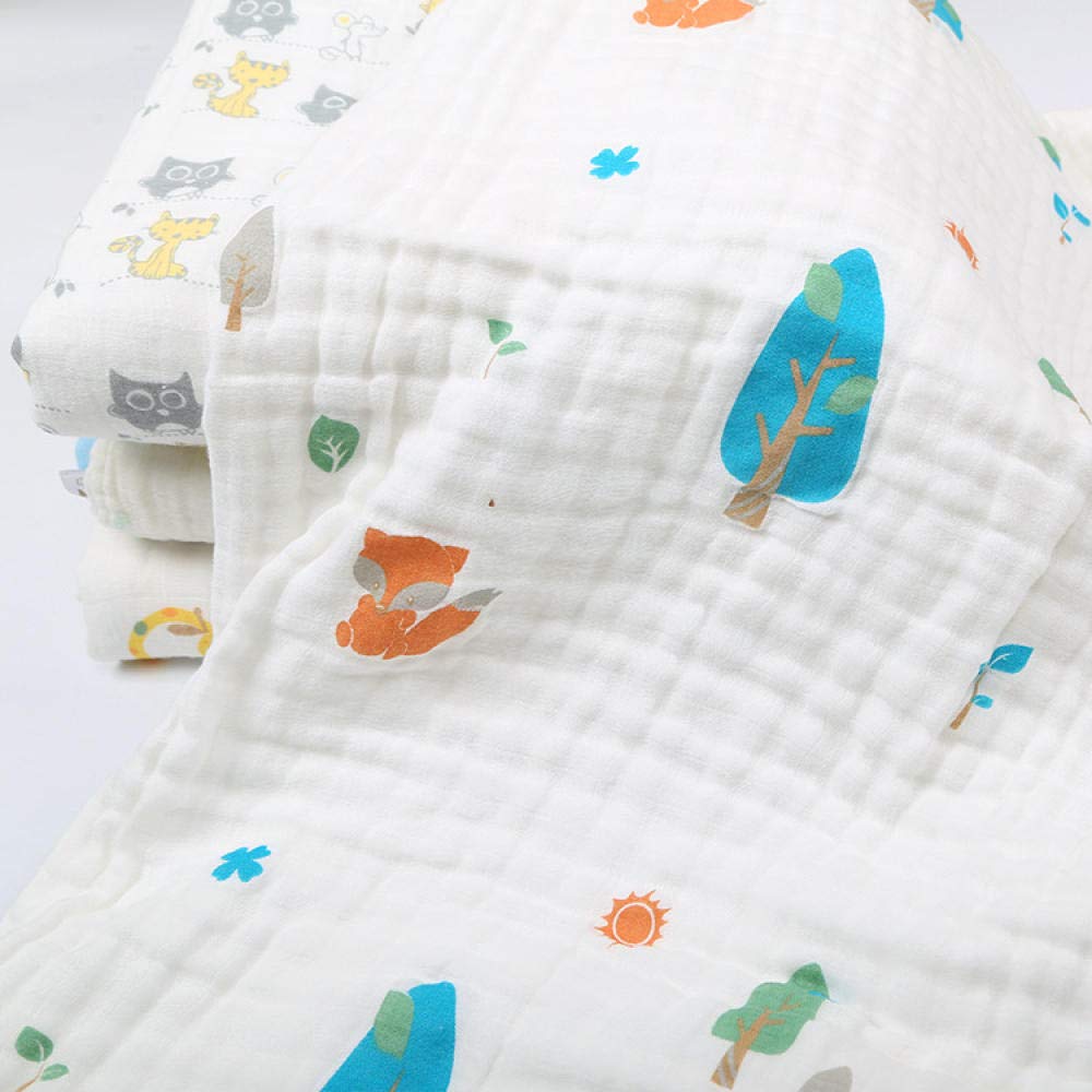 Mantas Para Bebés Toalla De Baño De Gasa De Cuatro Capas Para Bebés De Tul Toalla De Baño Para Bebés Toalla De Baño Absorbente De Dibujos Animados Recién Nacidos-Zorro De La Selva_100 * 120