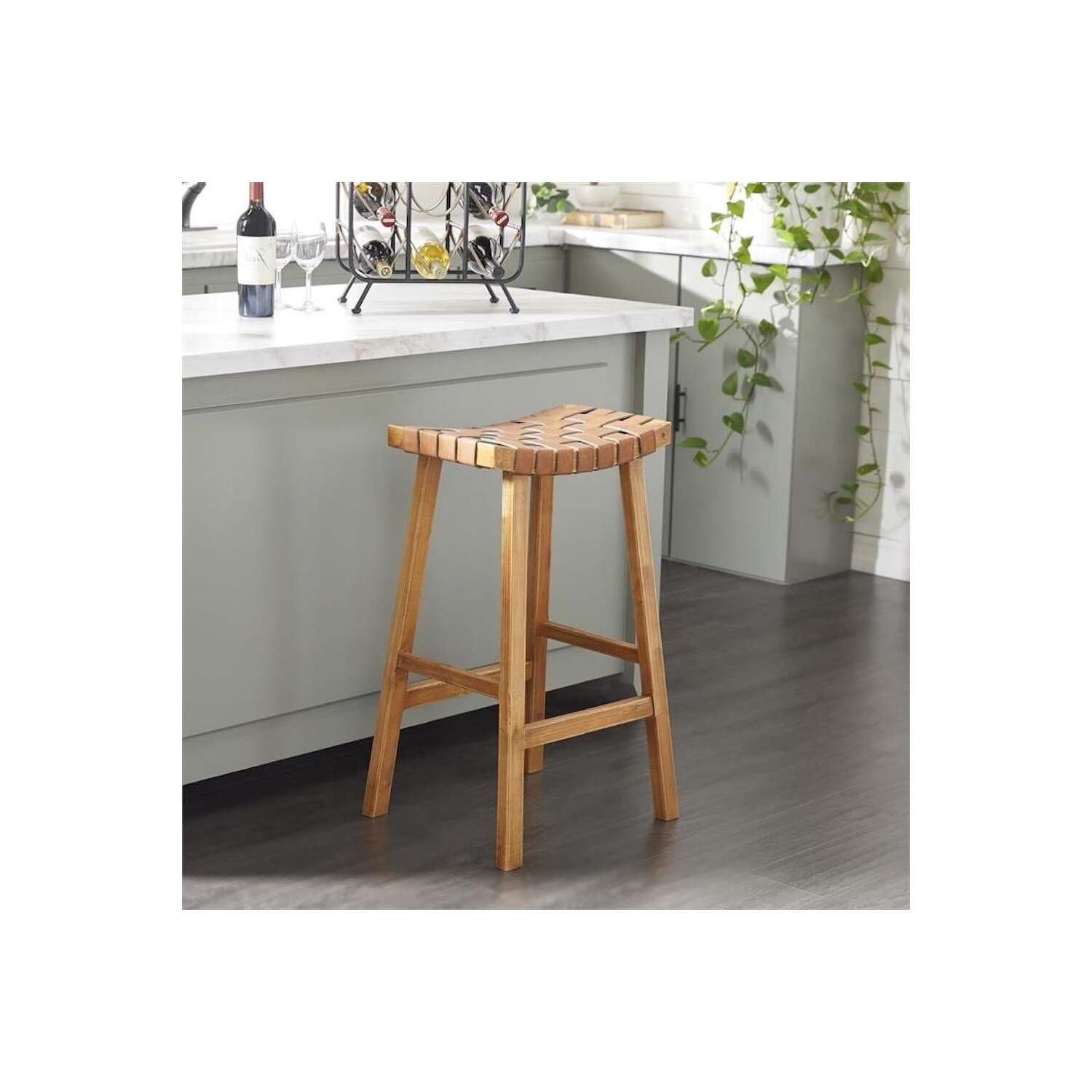 Amazon｜Urban Designs 30インチ 織りレザーとバーチウッド