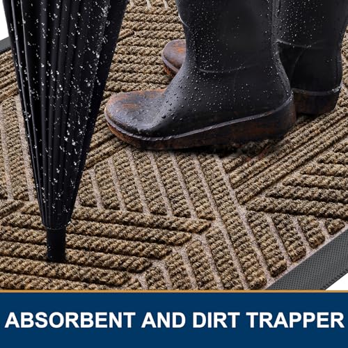 Smiry Front Door Mat Outside Entrance, Heavy Duty Sturdy Natural Rubber Doormat, Trap Dirt and Moisture, Easy Clean Low Profile Welcome Floor Mats for Indoor Outdoor Entry, 47x32 Inch, Brown