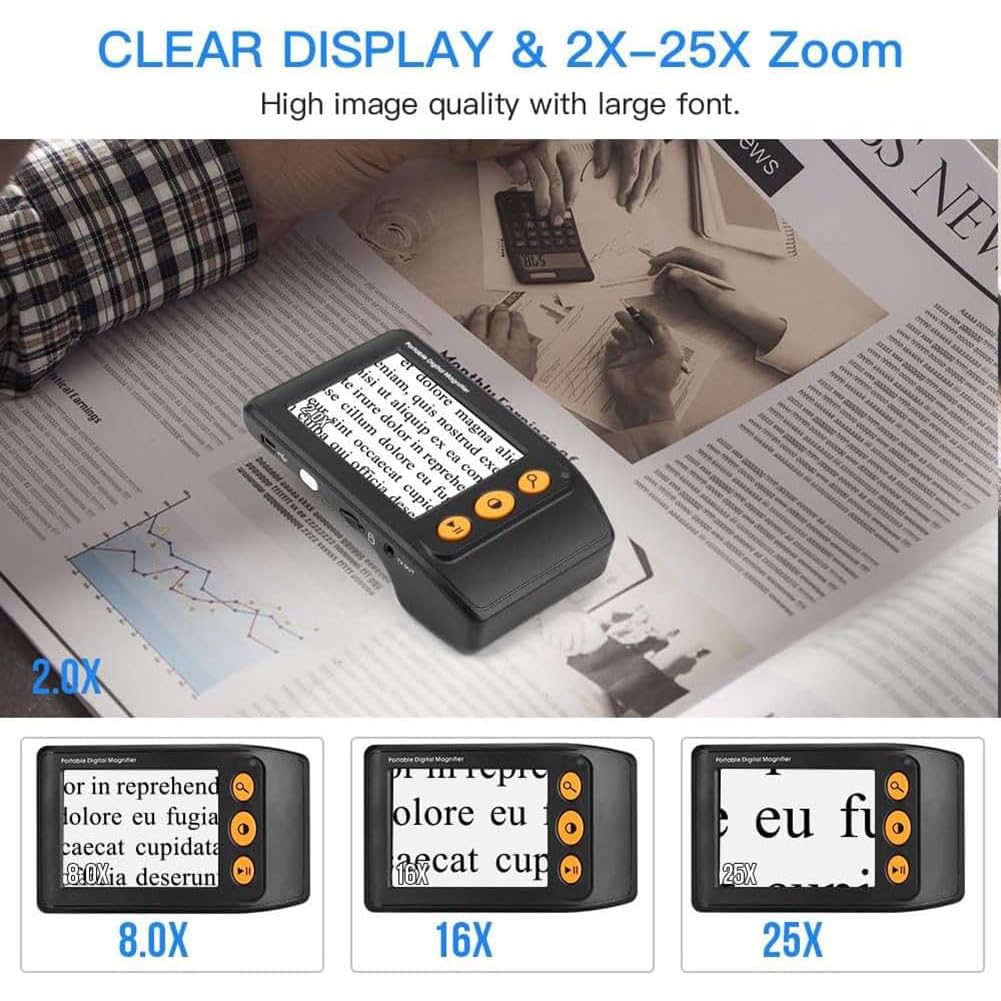 Przenośna cyfrowa lupa wideo, elektroniczne pomoce do czytania z ekranem LCD, 3,5-calowy elektroniczny aparat wzrokowy o wysokiej rozdzielczości, zoom od 2X do 25X i wiele trybów kolorów white