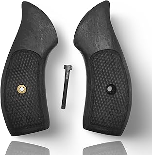 Classic Panel Revolver J Round Grips Compatible with S&W, Real Wood Gun Grips for Smith & Wesson J Frame Round Butt .38 Special and 9mm / Screw Included