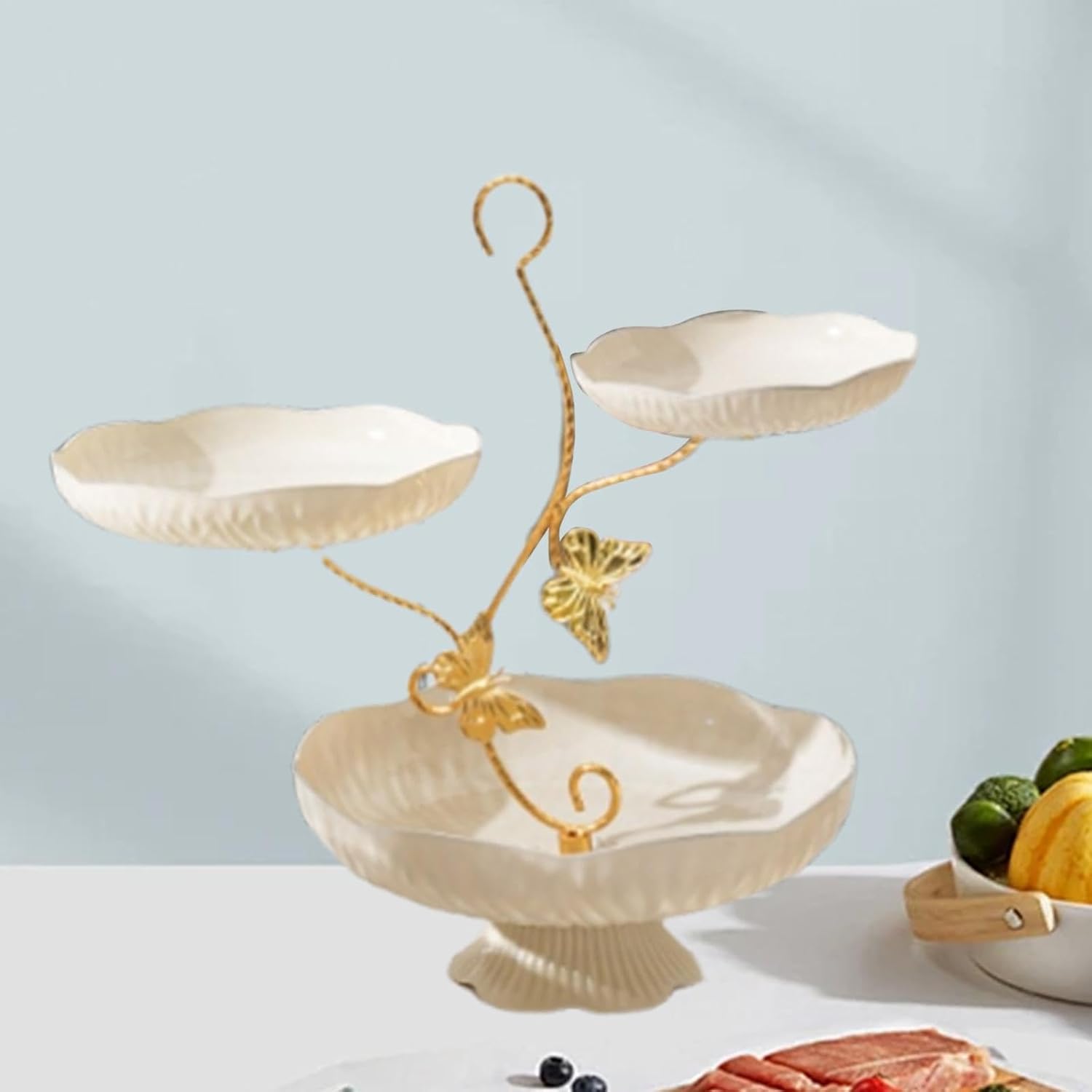 3 Tier Fruit Bowl for Kitchen Counter Tiered Display Modern Holder Dessert Appetizer Bowl Fruit Basket Stand for Snack Cake, white