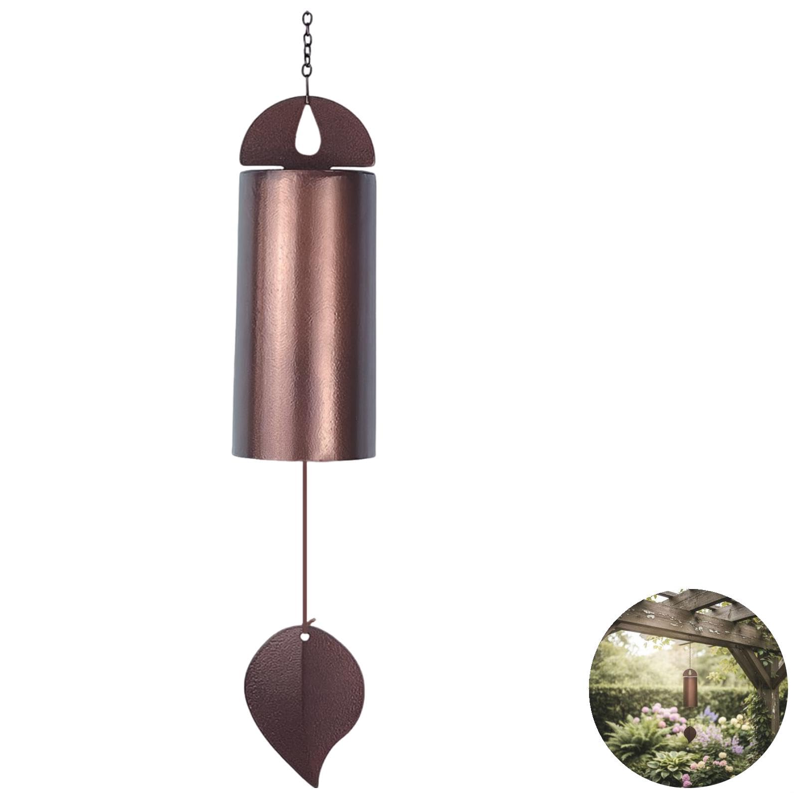 Cylindryczny dzwonek wietrzny, brązowy żelazny metalowy dzwonek, 26 cali / 66 cm, dekoracja ogrodowa na zewnątrz, 0,9 kg / 845 G, prezent pamiątkowy ze współczuciem, dekoracja domu na podwórko