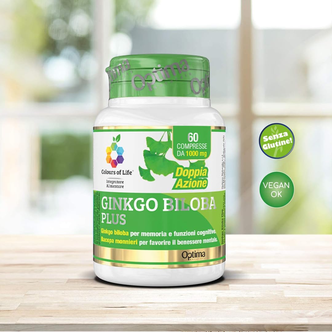Colours of Life Ginkgo Biloba Plus - Integratore di Ginkgo Biloba - Supporto delle Capacità Cognitive, della Memoria e dell'Apprendimento, Riduce lo Stress Fisico e Mentale - Senza Glutine e Vegano, 6