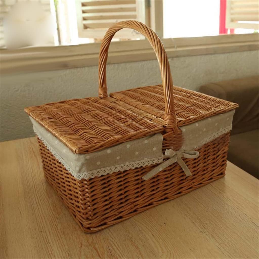 Willow Vegetable Basket Handwoven Rectangular Picnic Basket Outdoor Food Storage Picnic Basket