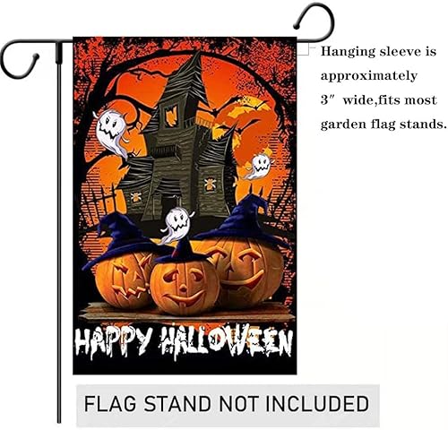 Miniatura 5 de Bandera de jardín con texto en inglés "Happy Halloween" de 12.5 x 18 pulgadas, bandera decorativa de doble cara para decoración de Halloween