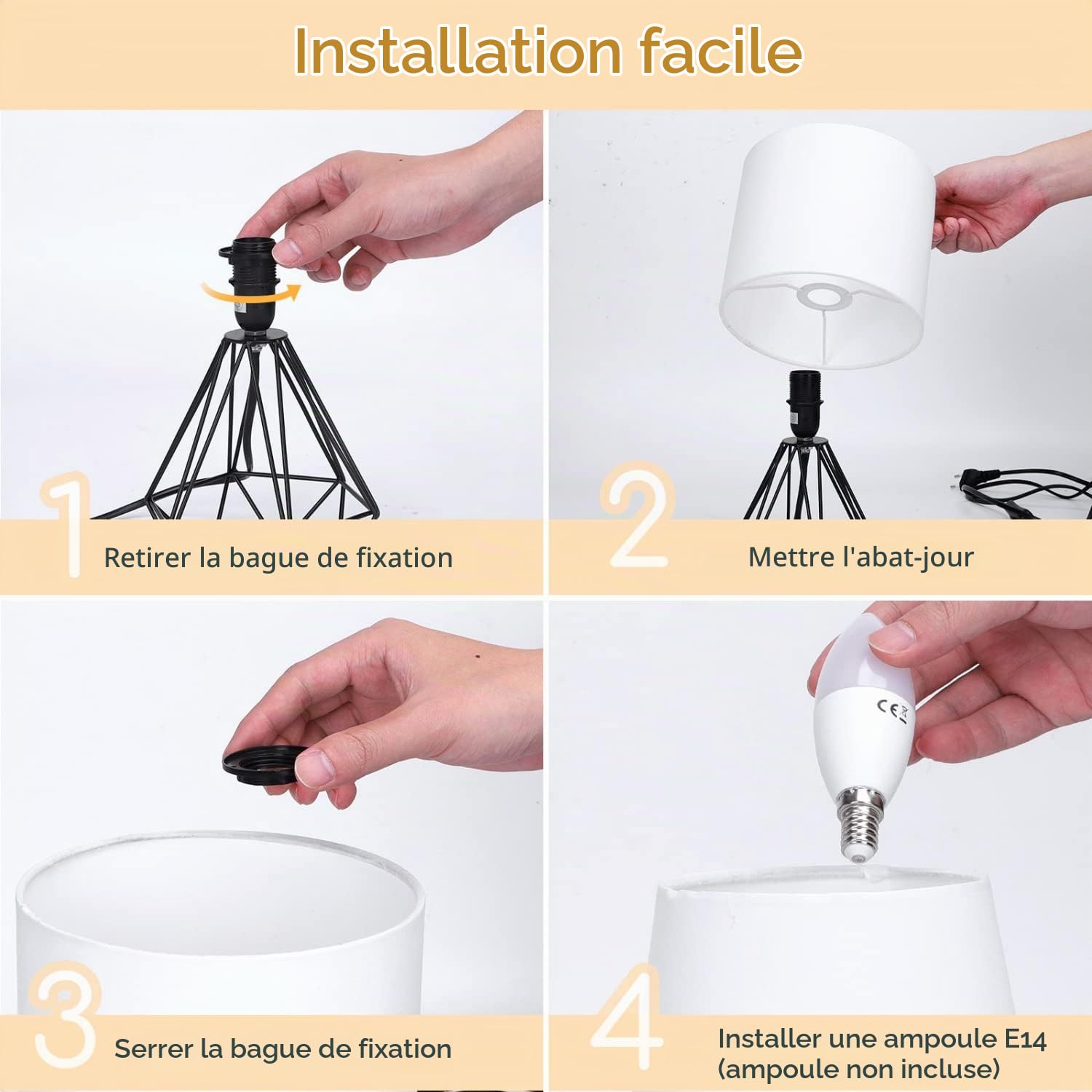Aigostar - Lampe de Table de Style Rétro Industriel, Culot Fin E14. Lampe de Chevet Décorative avec Base en Métal et Abat-jour Blanc, Idéale Décoration Chambre Salon