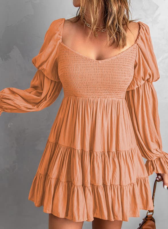 Image of Dokotoo Womens 2025 Spring Summer Dresses Elegant Off The Shoulder V Neck Long Sleeve Ruffle Flowy Mini Short Skater Dresses