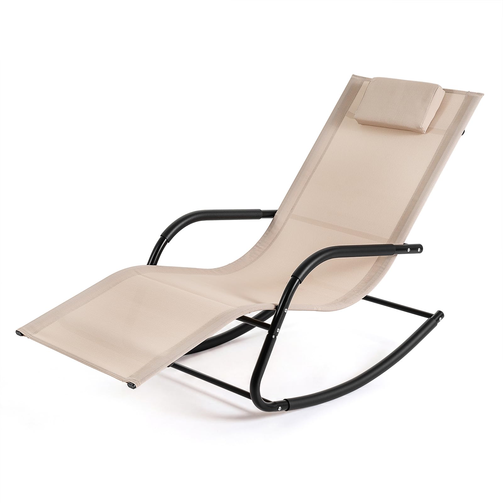 GOPLUS Transat Jardin Exterieur à Bascule avec Tétière Accoudoirs (Beige)