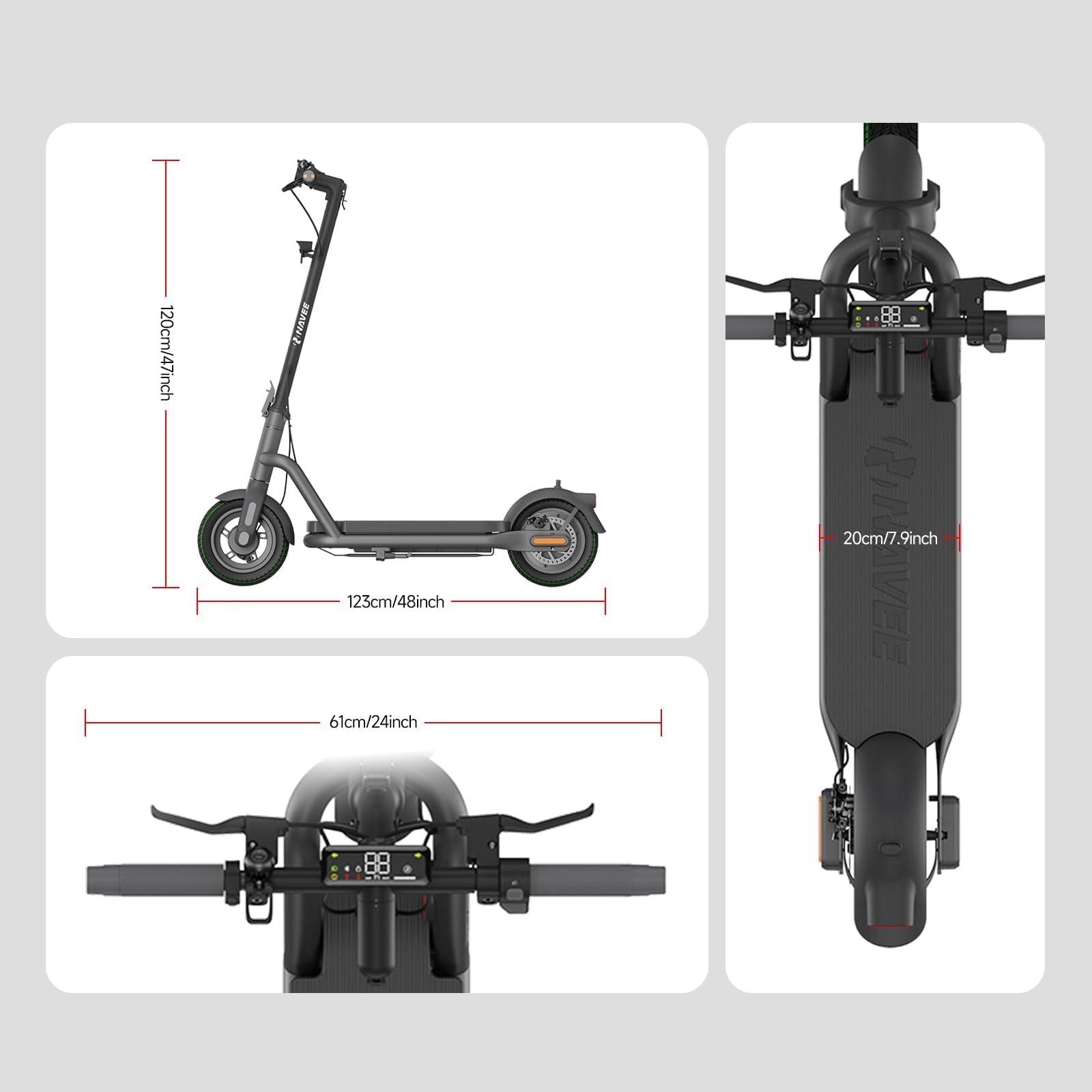 NAVEE N65i Monopattino Elettrico, Autonomia 65km, 3 Modalità di Guida, Pneumatici Tubeless 10,5", Pieghevole, IPX5, 24% Pendenza