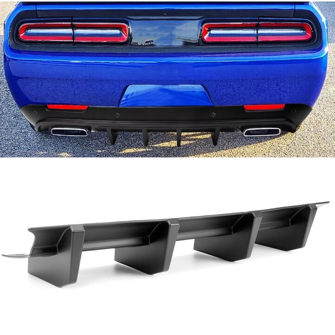Rear Bumper Diffuser for Dodge Challenger R/T SRT SXT 2015-2020 2022 2023 Rear Bumper Lip Diffuser Shark Fins Splitter Spoilr (Matte Black)