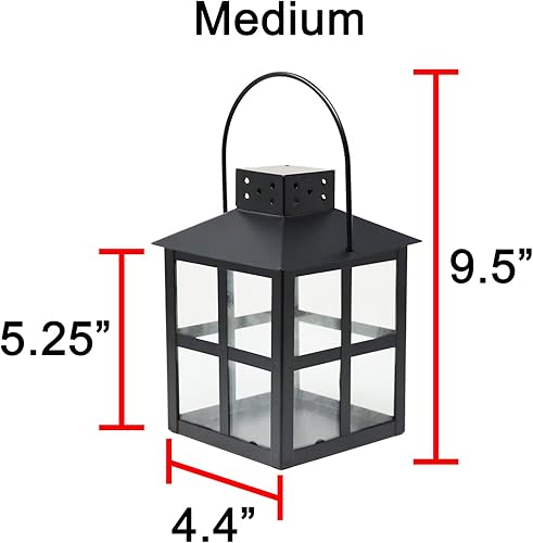 Miniatura 5 de Juego de 3 faroles decorativos cuadrados para velas, estilo carruaje (negro)