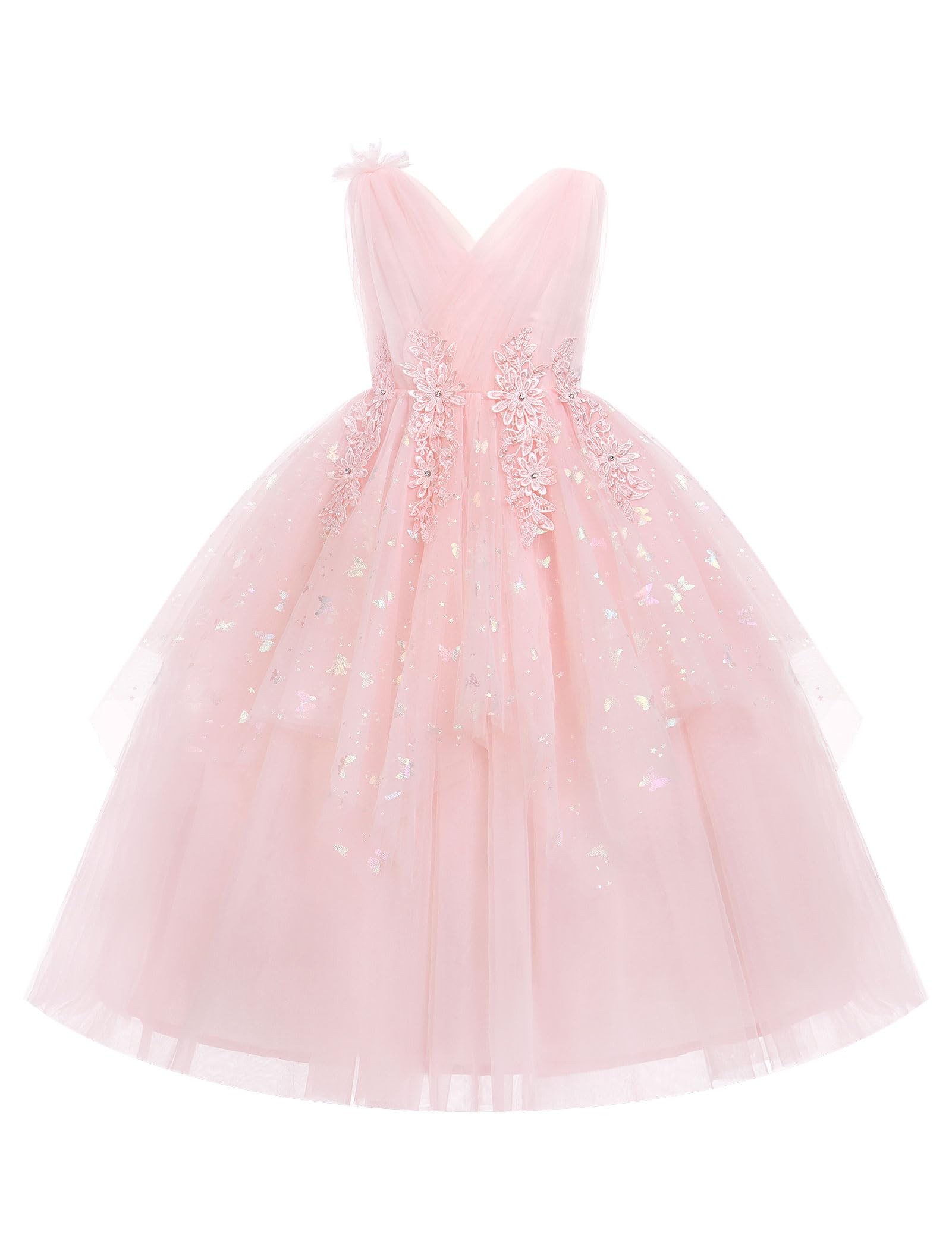 Vestito da bambina per matrimonio, principessa, in tulle, per feste | Gonna in tulle multistrato con decorazione floreale e silhouette elegante per matrimoni, compleanni e occasioni speciali