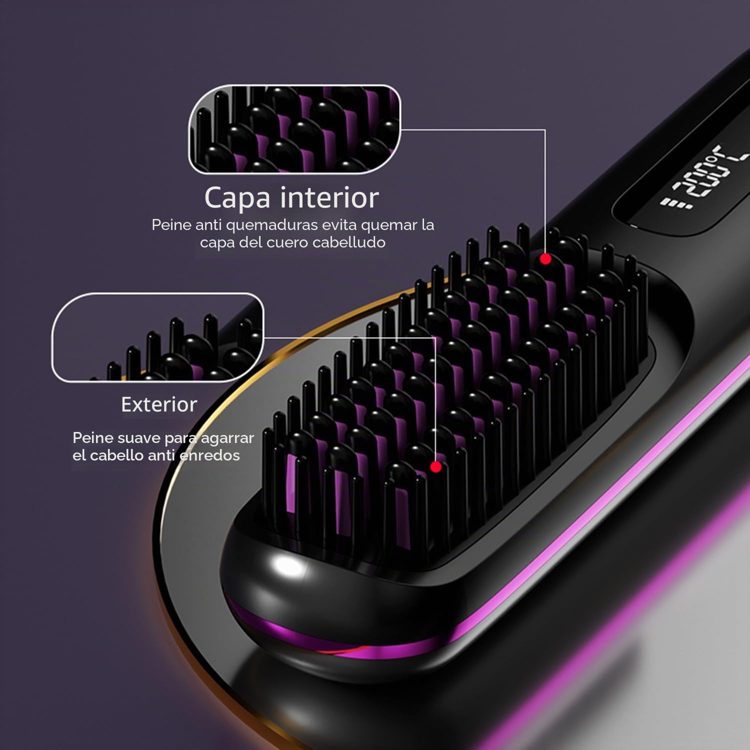 Go Brush Pro - Mini cepillo alisador de pelo inalámbrico portátil para mujer, con pantalla LCD de temperatura, 2000 mAh, calentamiento rápido y plancha de cerámica inalámbrica (BK)
