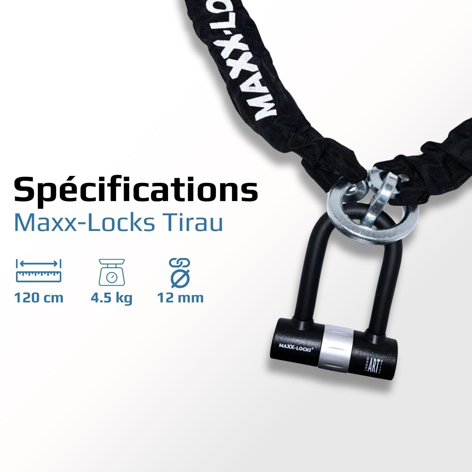 Tirau ART 4-120 cm - Antivol Moto et Scooter | Chaîne avec boucle et anse en U | Certifié ART pour moto, scooter et cyclomoteur