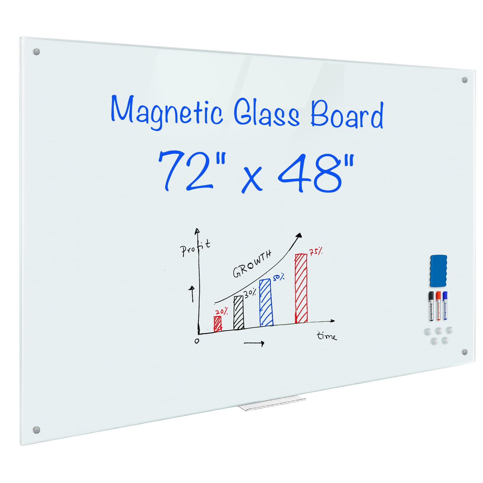 Magnetic Glass Whiteboard 6'x4', 72"x48" Glass Dry Erase Board for Wall Mounted, Large Commercial Board Frameless for Office, Classroom & Home (similar in stock)