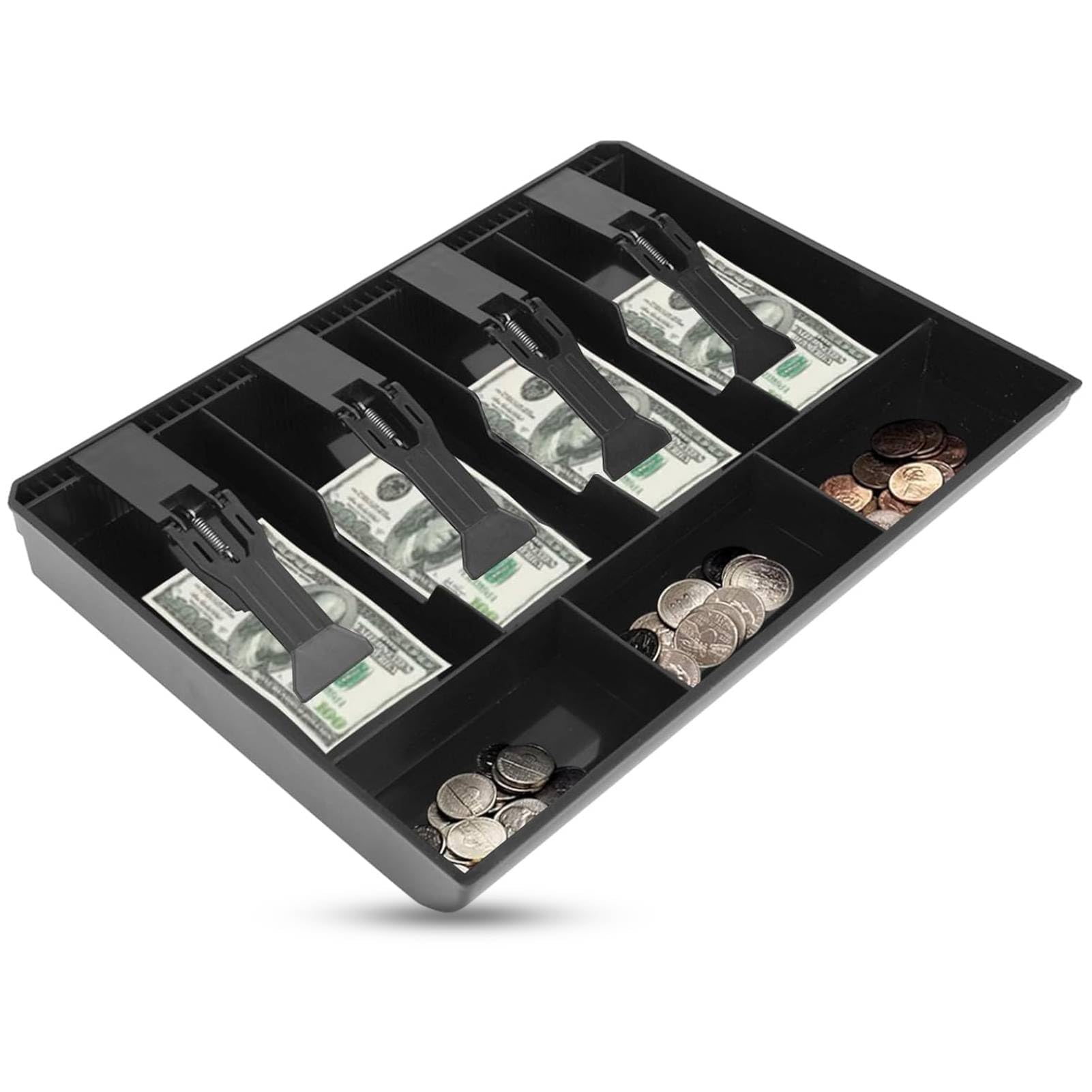 HERCHR Vassoio di Cassa, 40,5 * 24,5 * 3,5cm Cassetto di Cassa a 9 Griglie Cassetto di Porta Contanti con 5 Banconote e 4 Monete Rimovibile Cassettiera del Registratore