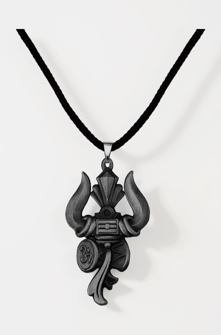 M Men Style Lord Shiv Bholenath Trishul Damaru With Cotton Dori Grey Zinc And Metal Pendant Necklace For Men And women