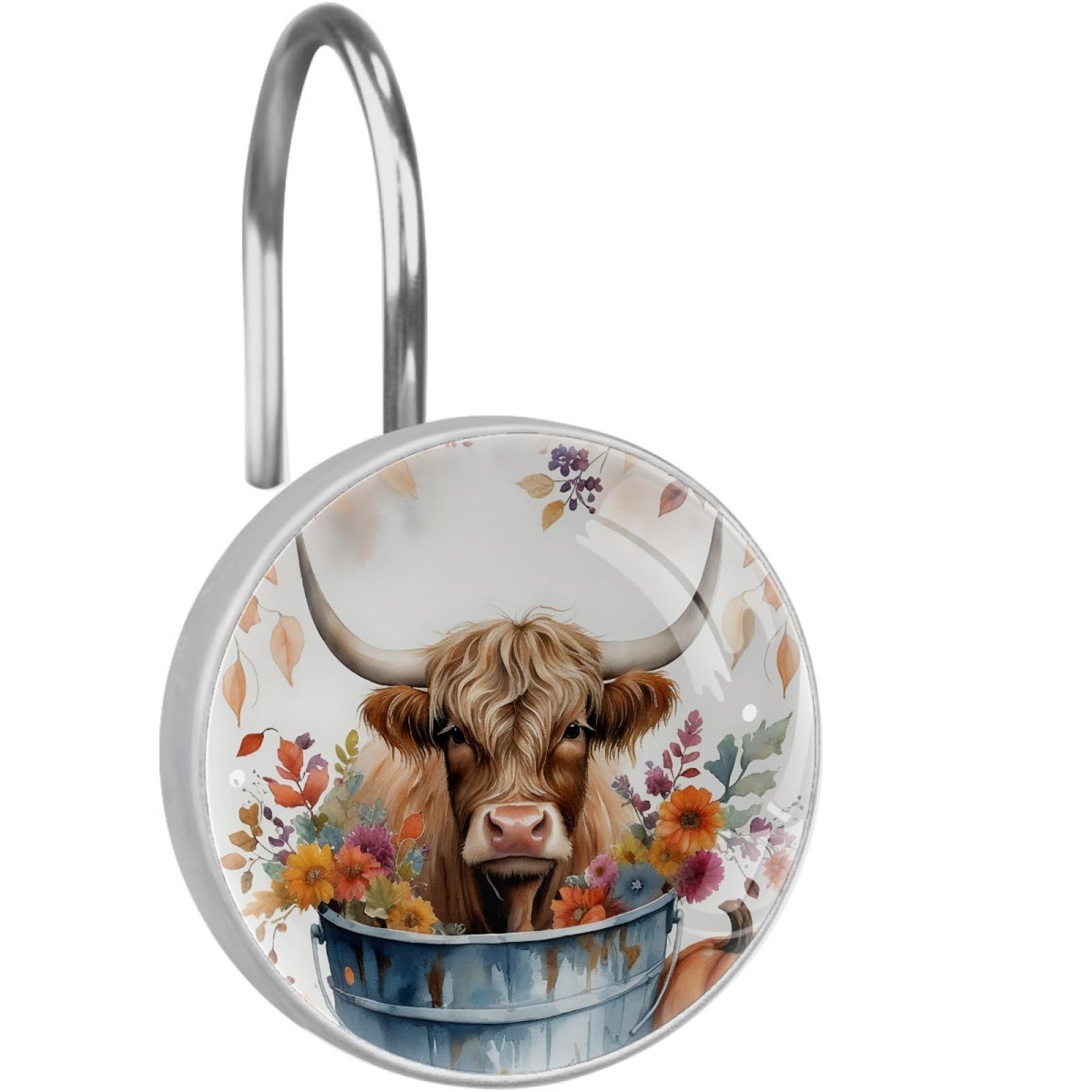 VAPOKF Shower Curtain Hooks, Highland Cows Rust Proof Decorative Shower Curtain Rings, Modern Farmhouse Designer Shower Curtain Hangers for Bathroom, 12Pcs