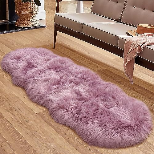 Image of Tangsoo 2x6 Light Purple Faux Fur Rug,Soft Sheepskin Runner Rug for Bedroom