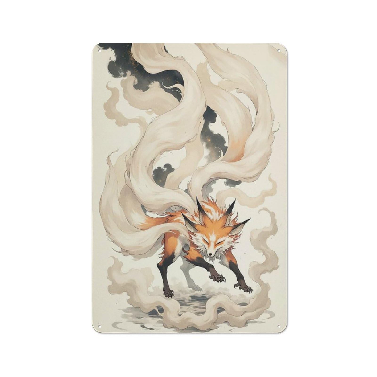 Junmoney Style-6 Nine-Tailed Fox Animal Retro Metal Wall Sign 30X20cm For Living Room Or Hallway, For Collectors Decorating Living Rooms And Hallways