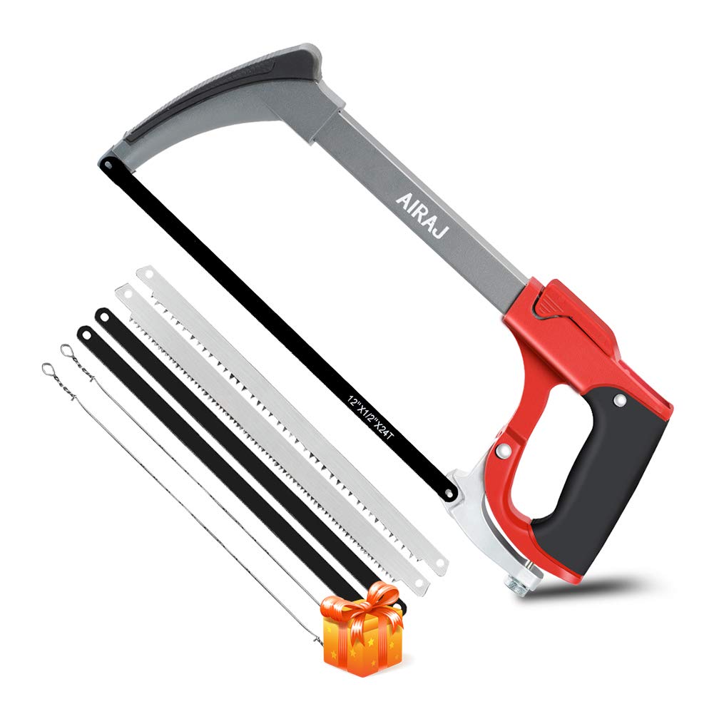 AIRAJ12" Hack Saw for Metal, Hacksaw Frame Set With 7 Professional Hand Saw Blades of Replaceable, Two Sawing Angles (45°/90°) Metal Saw, WoodSaw,Hacksaw for Metal/Wood/Tree/PVC/Meat Sharp Cutting