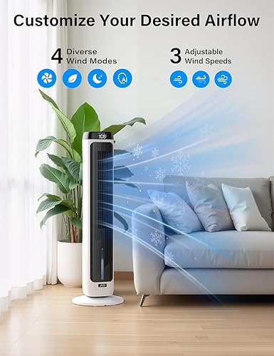 Miniatura 4 de JRD Enfriador de aire de 41 pulgadas para dormitorio, oficina, habitación grande, enfriador de aire evaporativo portátil con paquetes de hielo,