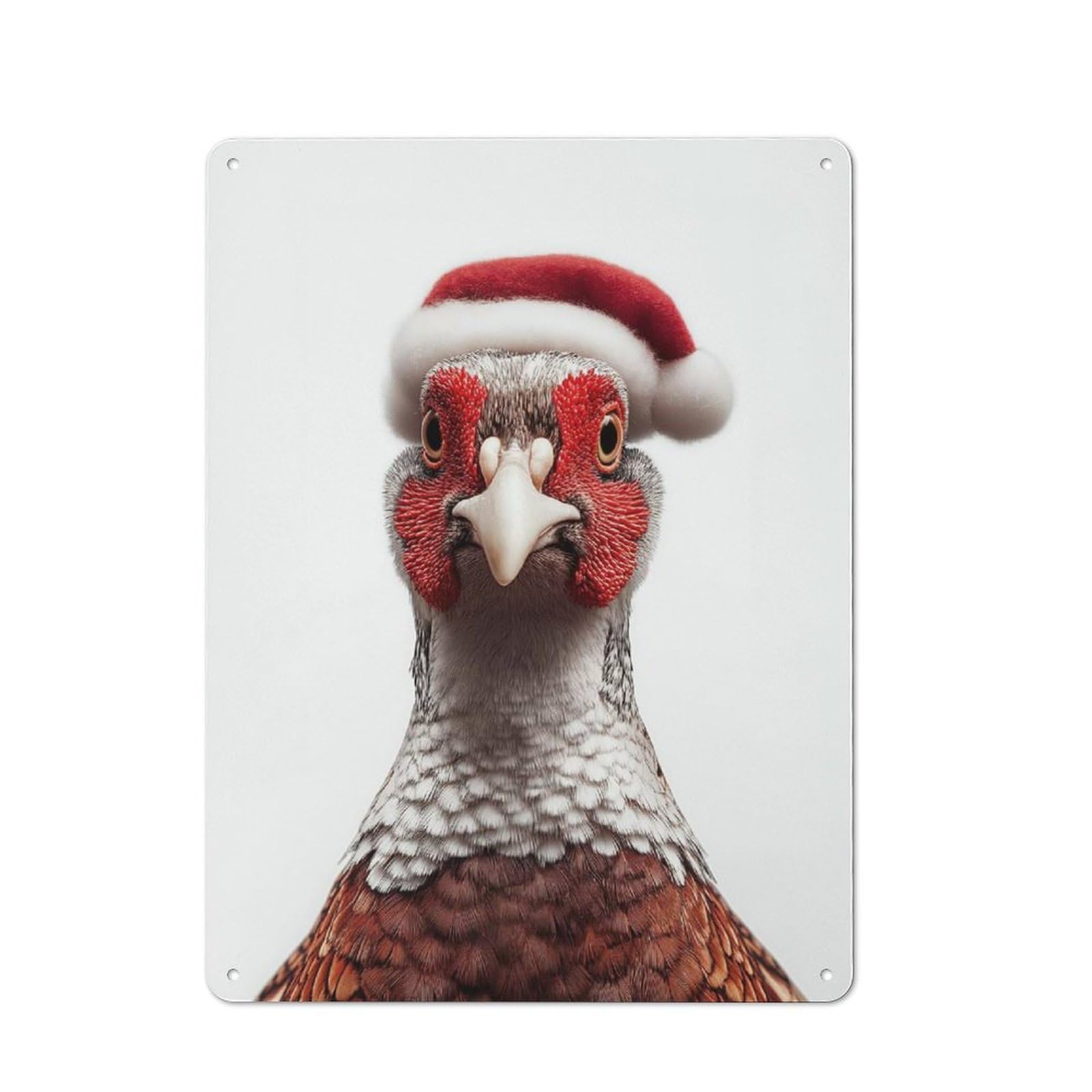 Junmoney Festive Pheasant With Santa Hat Metal Wall Sign 40X30cm Featuring For Living Room Wall, For Decorating Living Rooms And Feature Walls