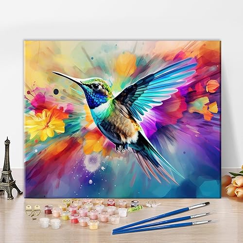 Rebotipy Hummingbird DIY Paint by Numbers Kit for Adults Colorful Paint by Numbers Hummingbird in Flight Paint by Numbers Kit Acrylic Painting Oil Painting Art Crafts 16"x20"(Frameless)