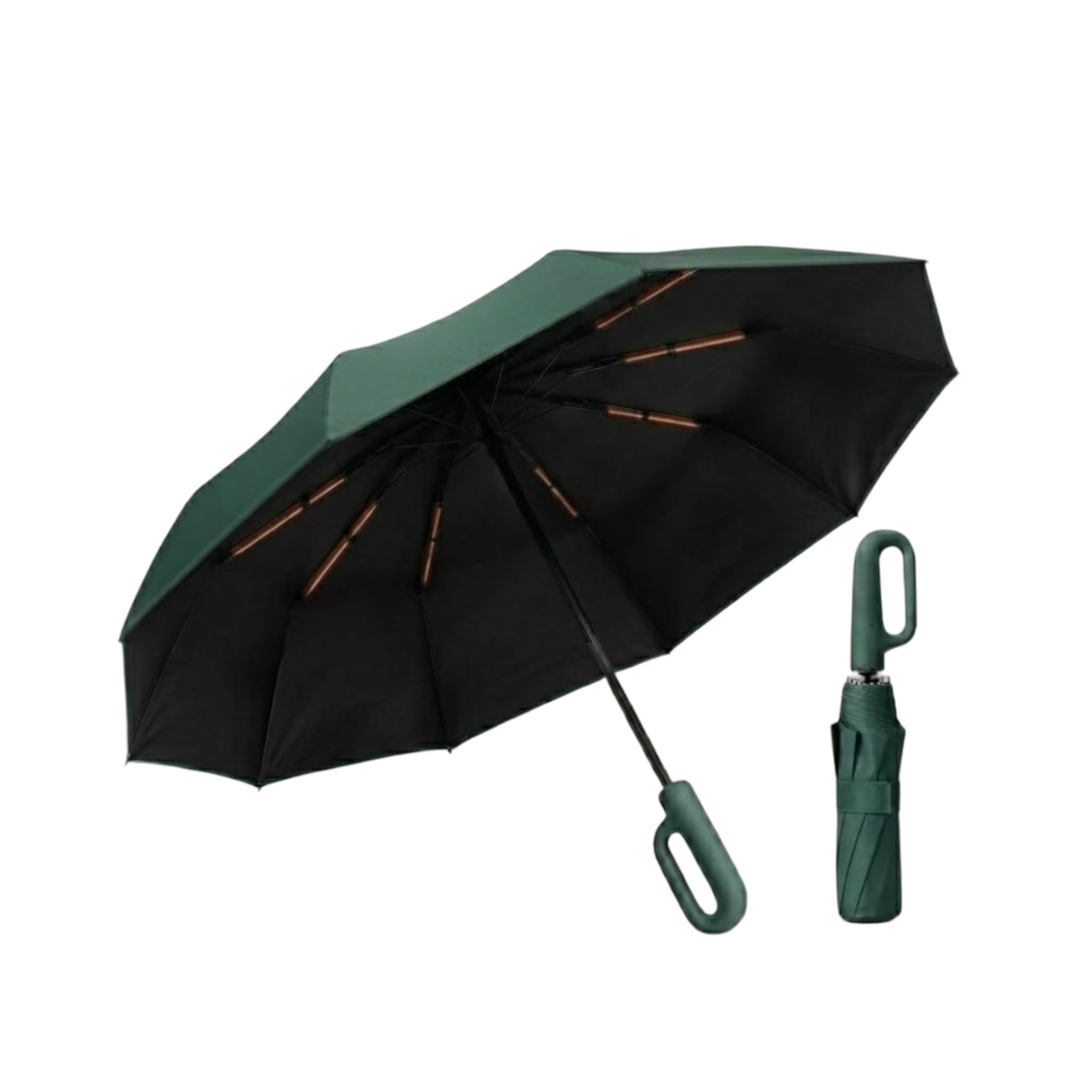 Golf Umbrella 3-Fold Auto Open-Close for Rain & Sun Protection, Carabiner Handle, 10 Dual Rib Windproof Automatic Compact Travel UV Protection Umbrella for Women & Men-image-49