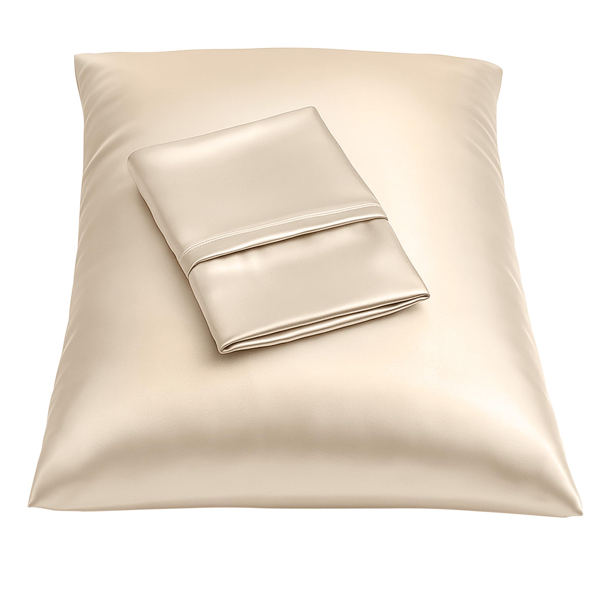 BLISSFORD Satin Pillowcase with Zipper, Like Silk Pillow Cases, Light Beige