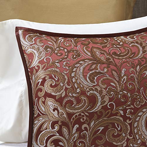 Image of Madison Park Essentials Brystol 24 Piece Room in a Bag Faux Silk Comforter Jacquard Paisley Design Matching Curtains Down Alternative All Season Bedding-Set, Cal King(104 inchx92 inch), Red | Matching Curtains Room in a Bag, Down Alternative Bedding Set, All Season, Machine Washable, Wrinkle Resistant, Ultra Soft