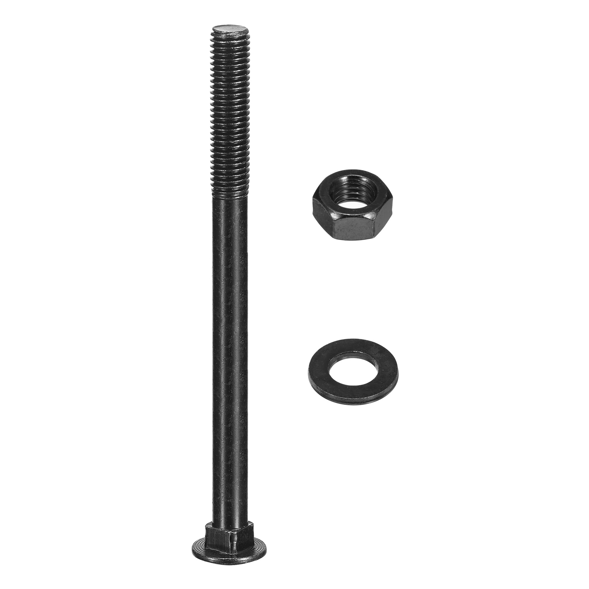 sourcing map Bulloni a testa quadrata M12 x 150 mm con dadi e rondelle, 24 viti in acciaio inossidabile 304 a testa tonda a collo quadrato, nero