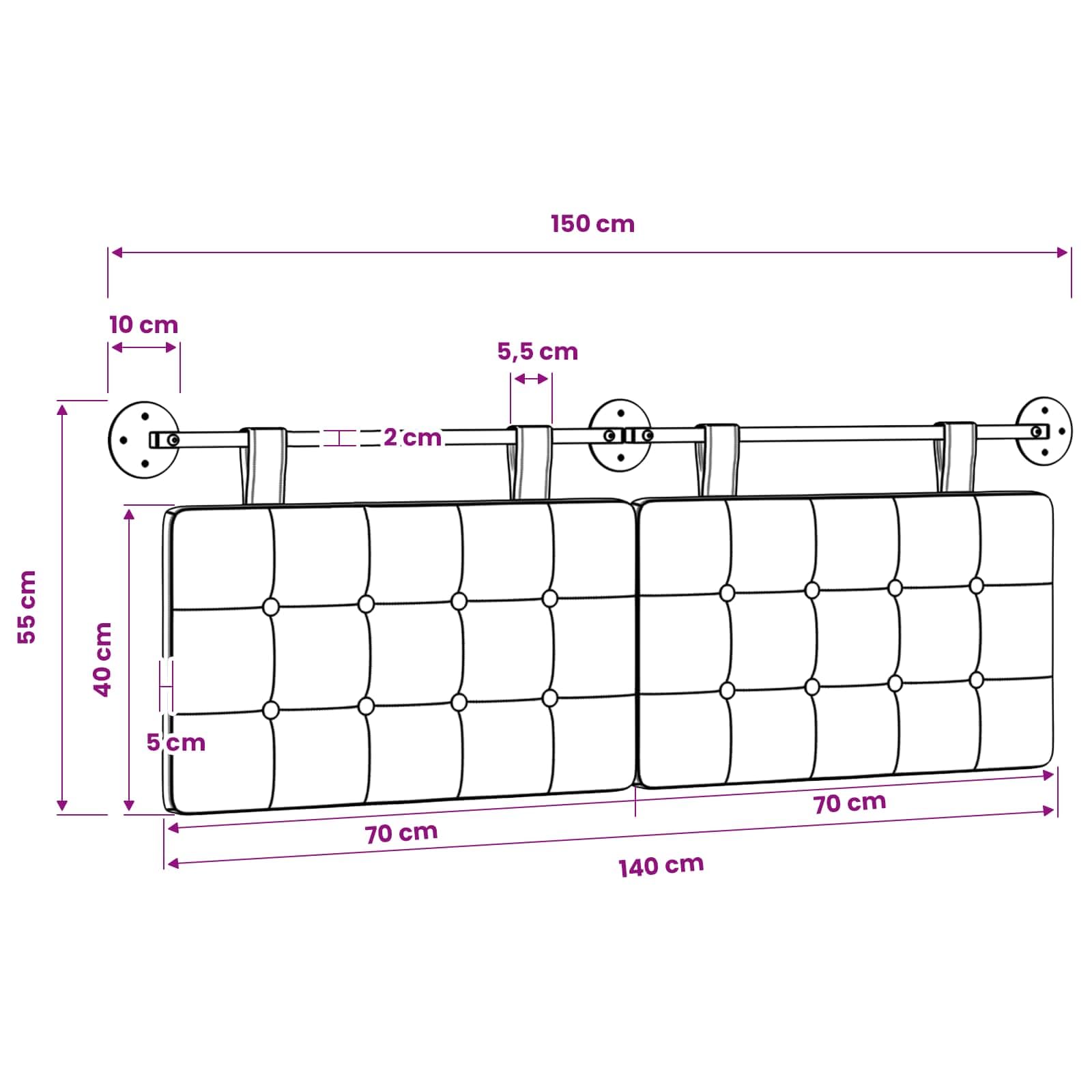 vidaXL Tête de lit Suspendue Tissu, Tête de lit Moderne rectangulaire, Design Mural, déco de Chambre Personnalisable, Meubles Gain de Place