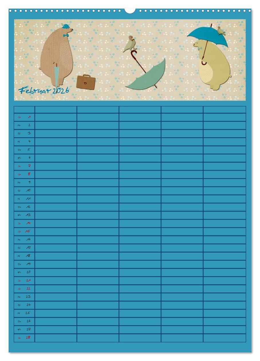 Unser buntes Familienleben (Wandkalender 2026 DIN A2 hoch), CALVENDO Monatskalender: Der farbenfroh und heiter illustrierte Monatsplaner für die ganze Familie (CALVENDO Spass)