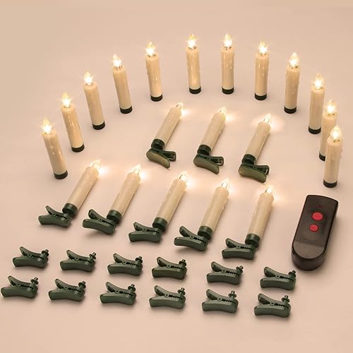 Miniatura 5 de 20 velas parpadeantes para árbol de Navidad, velas con clip para árboles de Navidad, funcionan con pilas con temporizador remoto, velas LED sin