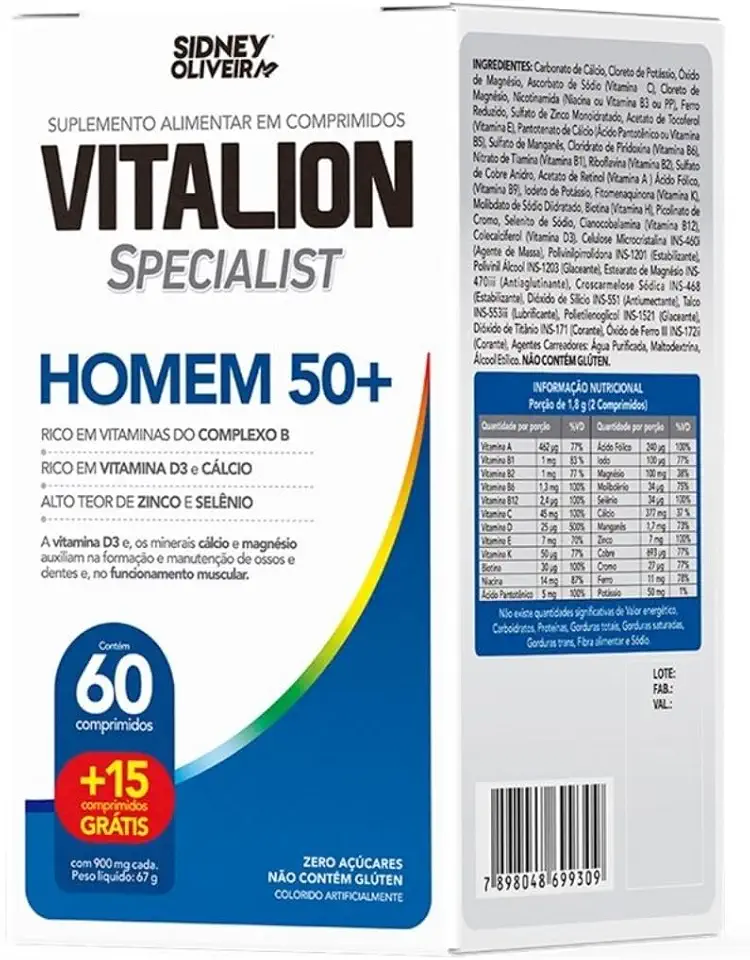 AZ Multivitamínicos Homem 50+ Vitalion Sidney Oliveira