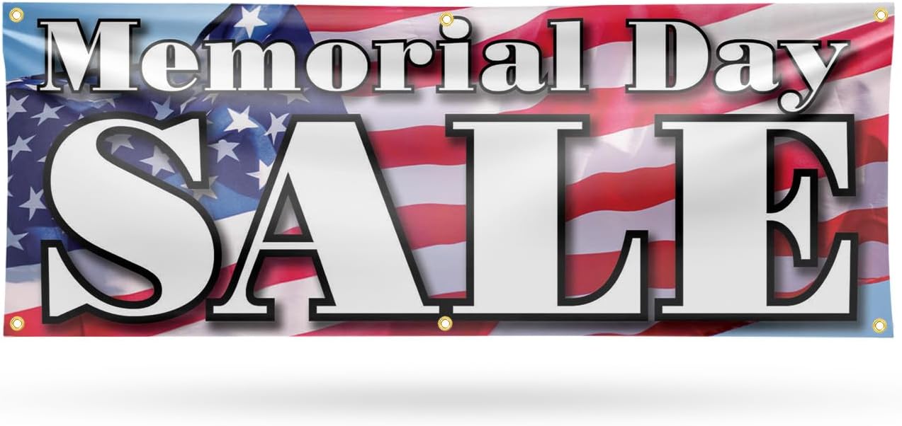 Memorial Day Sale Banner Sign 48 Inch x 96 Inch | 13 oz Vinyl with Metal Grommets | Heavy-Duty Single-Sided Outdoor Durable Printed High-Quality Weatherproof | Made in the USA