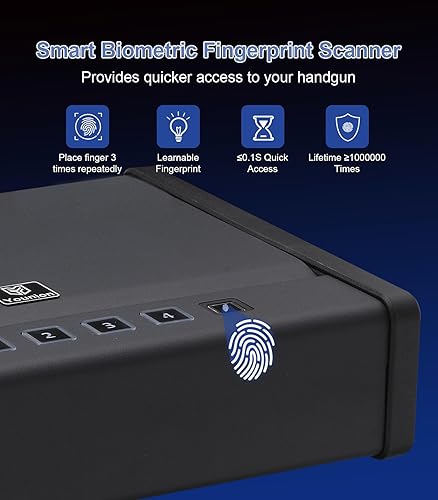 Miniatura 3 de Younion - Caja fuerte biométrica para pistolas, caja fuerte para pistolas de acceso rápido con bloqueo de huellas dactilares, caja fuerte portátil